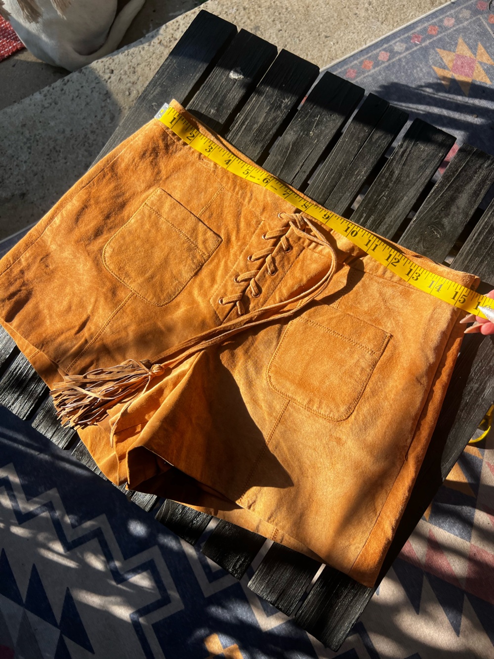 Intermix Suede Lace-Up Shorts Camel - Picture 2 of 8